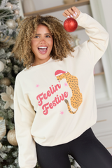 Feelin' Festive Cream Oversized Graphic Sweatshirt