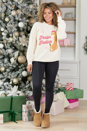 Feelin' Festive Cream Oversized Graphic Sweatshirt