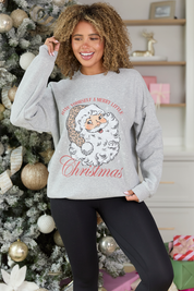 Vintage Santa Leopard Light Grey Oversized Graphic Sweatshirt