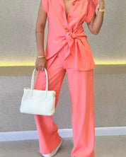 IVELE - Elegant Sleeveless Blouse and High Waisted Pants Set