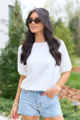 Macey White Cropped Bubble Hem Tee FINAL SALE