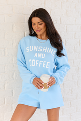 Sunshine And Coffee Light Blue Cropped Graphic Sweatshirt FINAL SALE