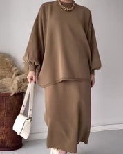 TANIA - Casual two-piece set with monochrome top and maxi skirt