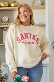 Santa's Favorite Cream Oversized Graphic Sweatshirt
