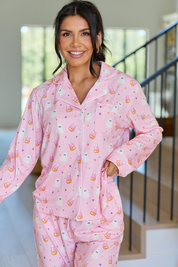Cozy Crush Lightweight Long Sleeve Pajama Top - Halloween Candy Corn and Ghosts Print