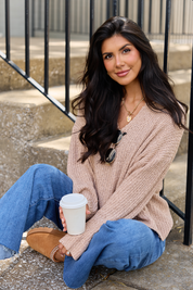 Mckenzie Taupe Open Knit V-Neck Sweater SALE