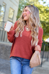 Mckenzie Rust Open Knit V-Neck Sweater SALE
