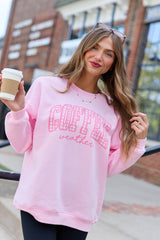 Coffee Weather Light Pink Oversized Graphic Sweatshirt