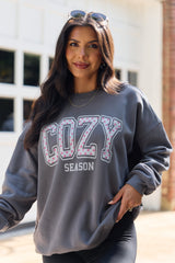 Cozy Season Polka Dot Dark Grey Oversized Graphic Sweatshirt