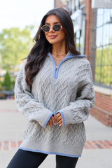 Countryside Classic Cable Knit Quarter Zip Grey SALE