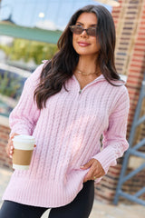 Forever Yours Pink Cable Knit Chenille Quarter Zip Sweater SALE