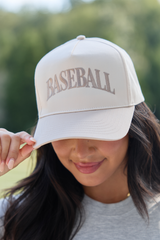 Baseball Natural/Khaki Embroidered Trucker Hat