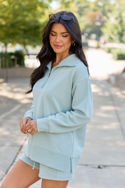 Be Right Back Sage Oversized Acid Washed Quarter Zip