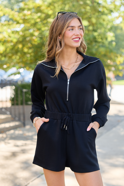 Core Ease Long Sleeve Scuba Romper Black