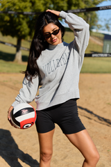 Varsity Volleyball Light Grey Mock Neck Oversized Graphic Sweatshirt