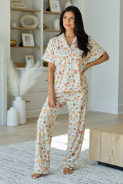 Cozy Crush Lightweight Short Sleeve Pajama Top - Farmer's Market Print