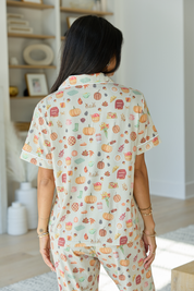 Cozy Crush Lightweight Short Sleeve Pajama Top - Farmer's Market Print