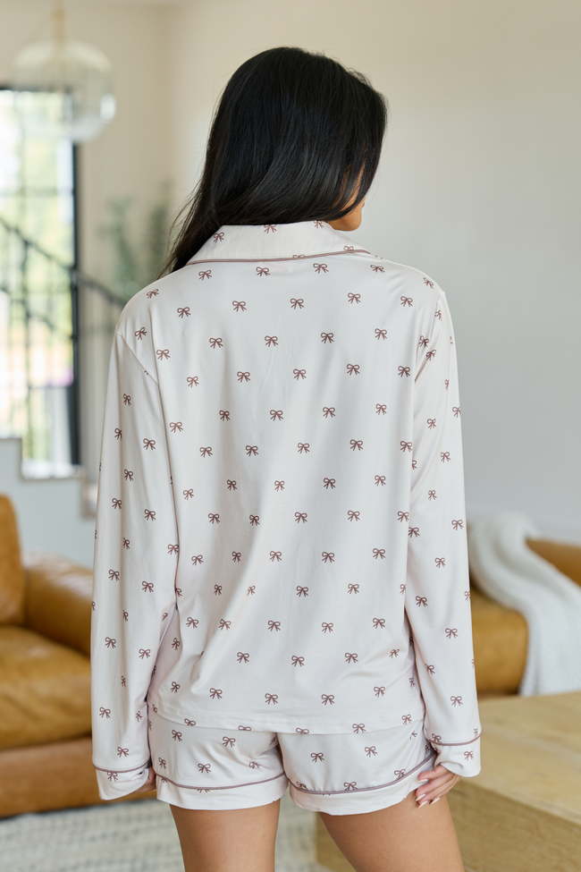 Cozy Crush Lightweight Long Sleeve Pajama Top - Brown Bow Print