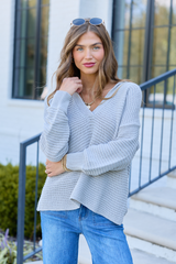 Whatever It Takes Wide V-Neck Sweater - Grey SALE