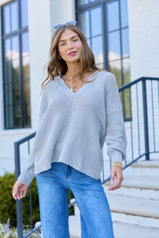 Whatever It Takes Wide V-Neck Sweater - Grey SALE
