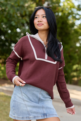 Best Dressed Chocolate Contrast Trim Quarter Zip SALE