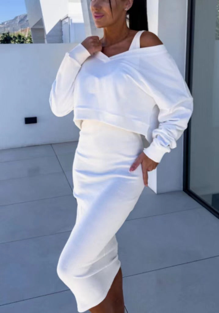 Two-piece set with sweater & midi dress