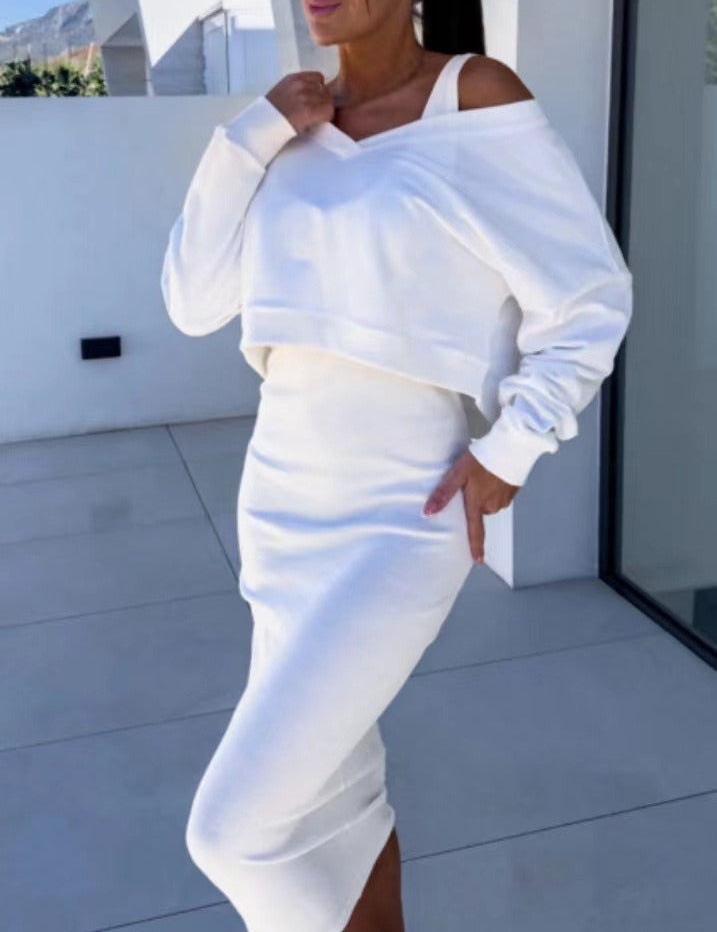 Two-piece set with sweater & midi dress