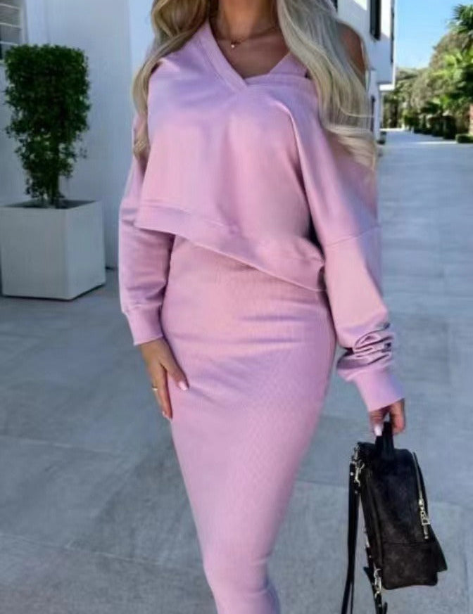 Two-piece set with sweater & midi dress