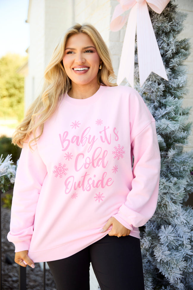 Baby It's Cold Outside Light Pink Oversized Graphic Sweatshirt