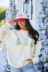 Christmas Trees Cream Oversized Graphic Sweatshirt