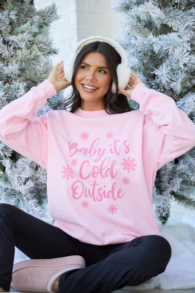 Baby It's Cold Outside Light Pink Oversized Graphic Sweatshirt