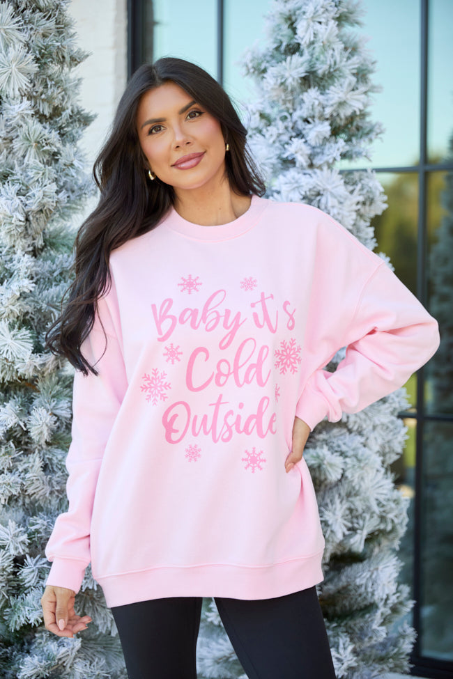 Baby It's Cold Outside Light Pink Oversized Graphic Sweatshirt