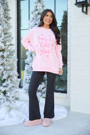 Baby It's Cold Outside Light Pink Oversized Graphic Sweatshirt