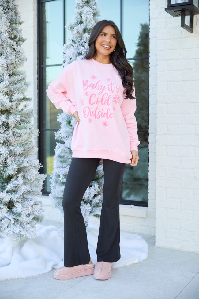 Baby It's Cold Outside Light Pink Oversized Graphic Sweatshirt