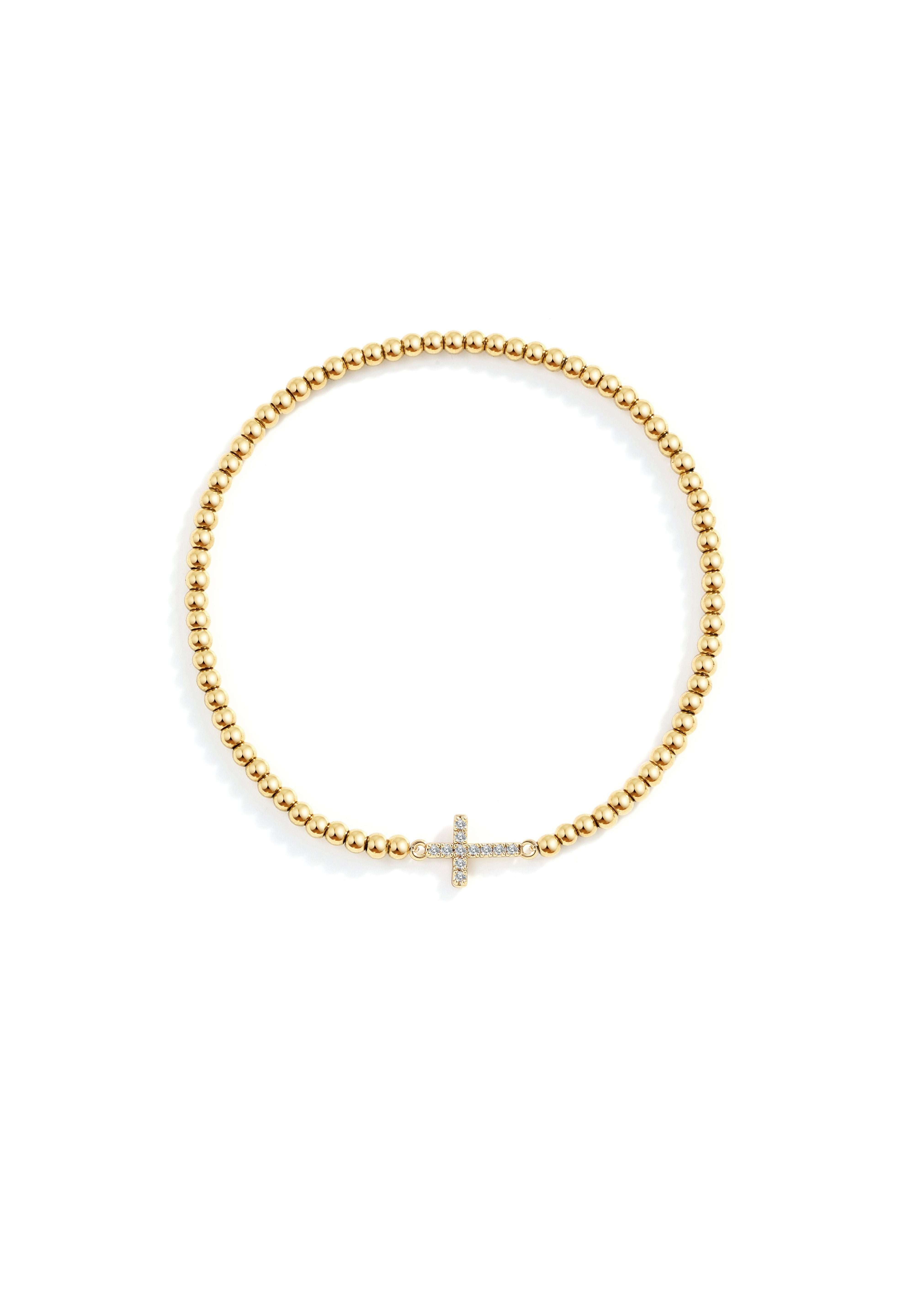 Gold Beaded Cross Stretch Bracelet