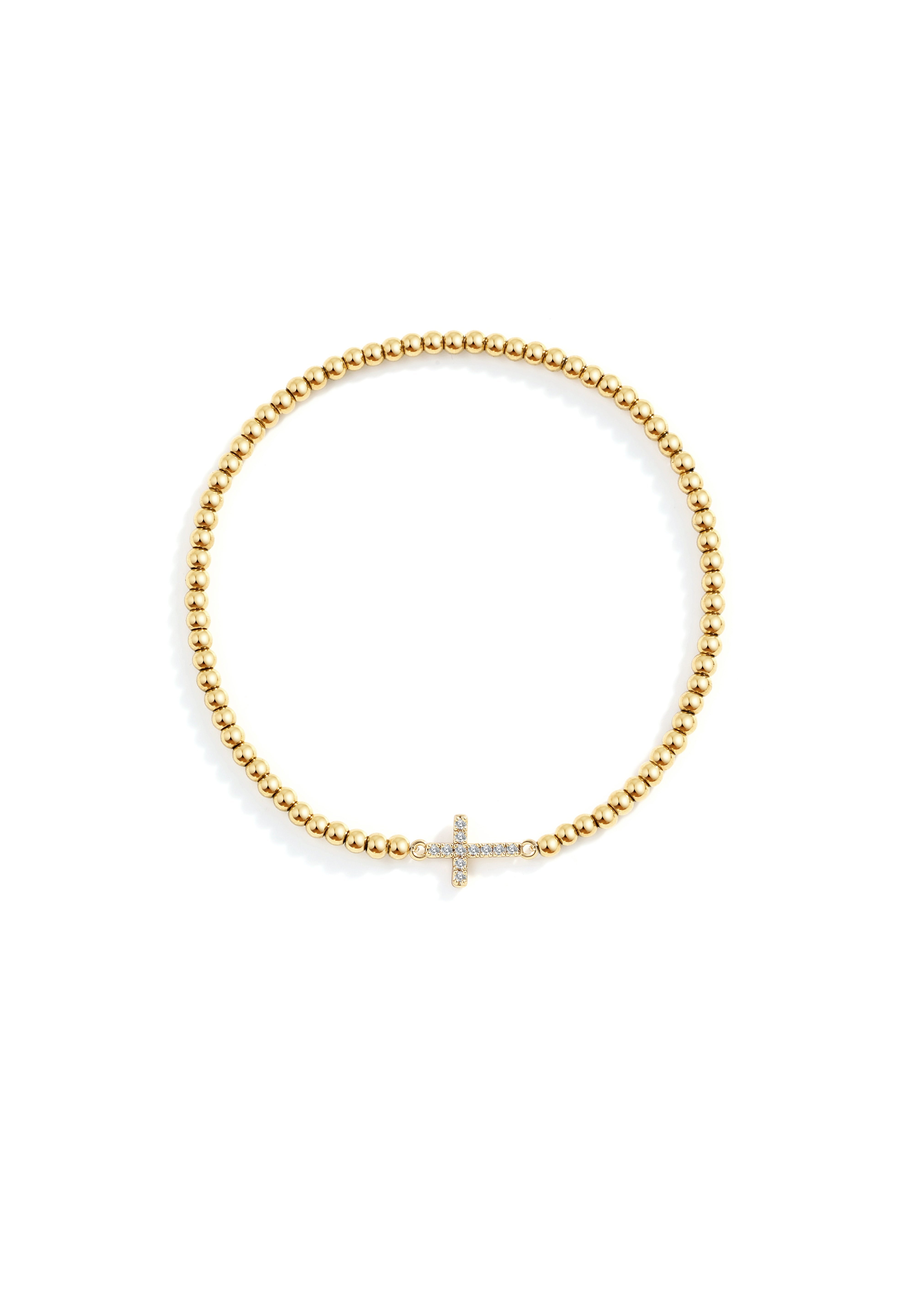 Gold Beaded Cross Stretch Bracelet