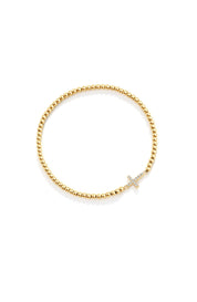 Gold Beaded Cross Stretch Bracelet