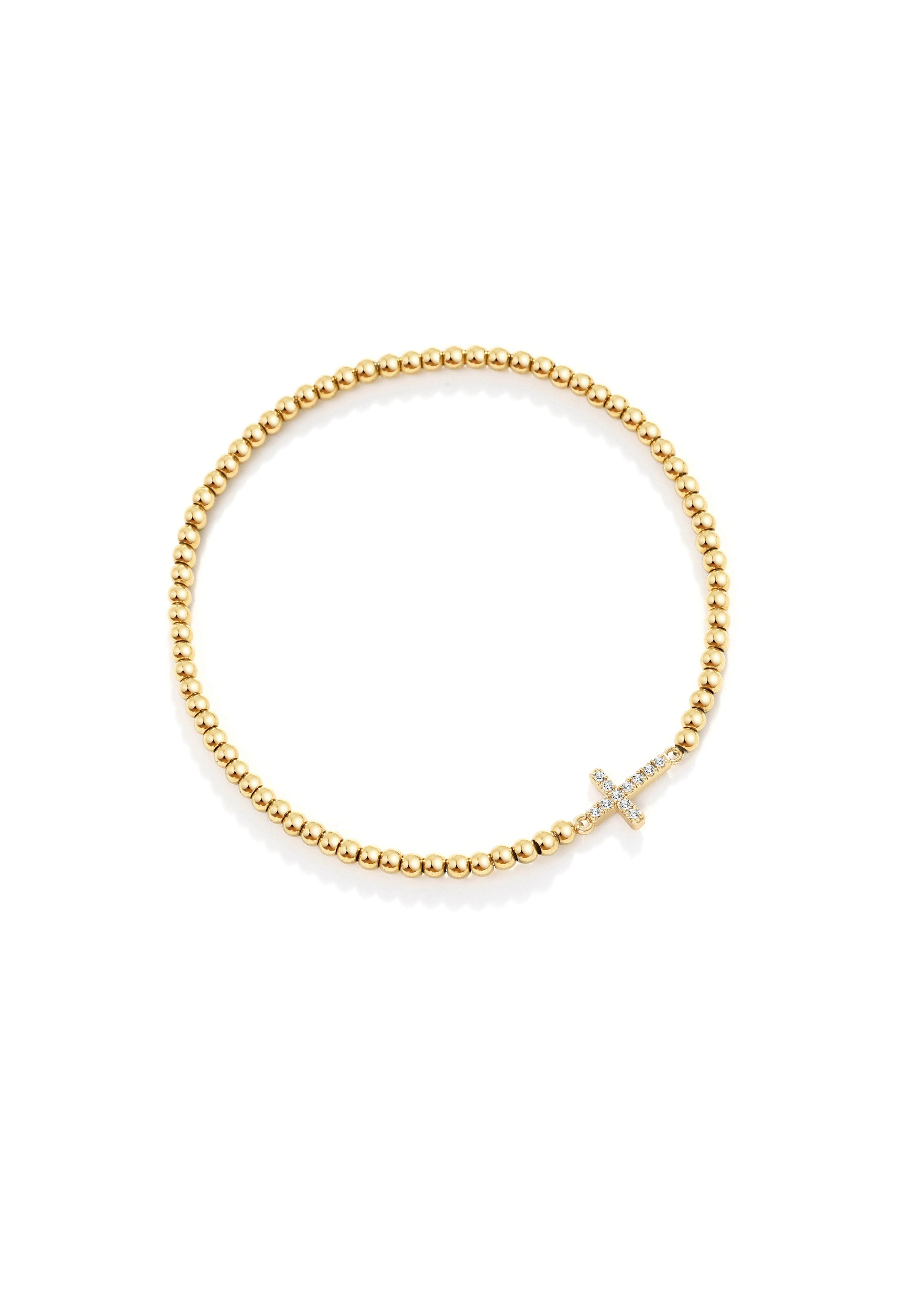 Gold Beaded Cross Stretch Bracelet