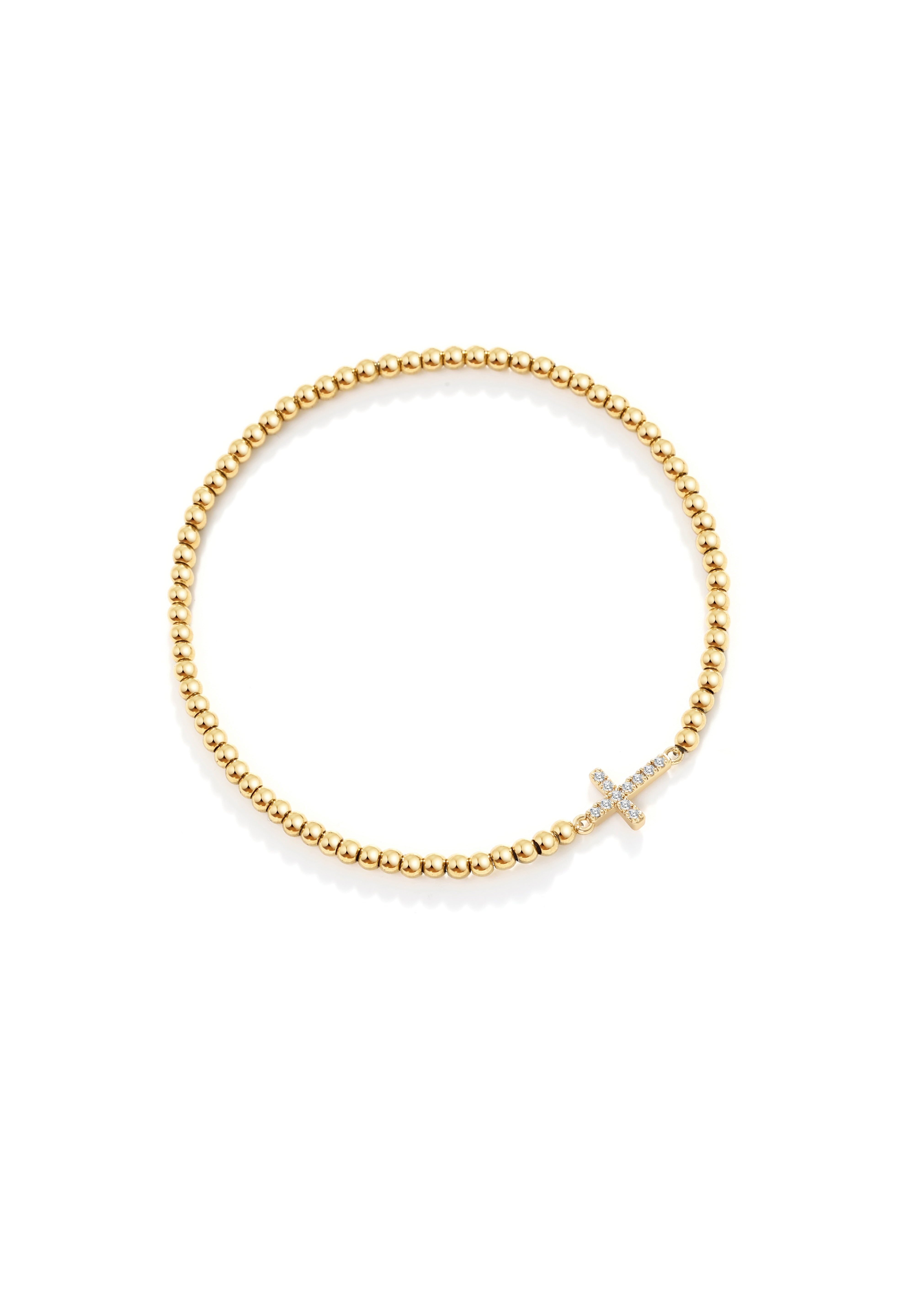 Gold Beaded Cross Stretch Bracelet
