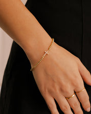 Gold Beaded Cross Stretch Bracelet