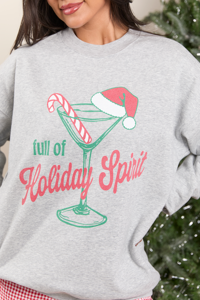 Full Of Holiday Spirit Light Grey Oversized Graphic Sweatshirt