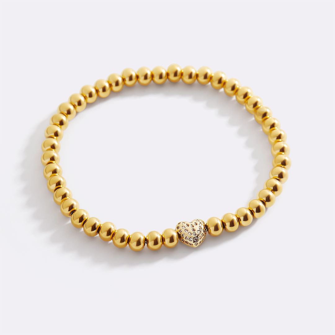 Pave Heart Gold Beaded Bracelet