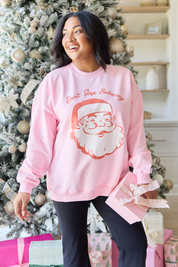 Don't Stop Believin' Light Pink Oversized Graphic Sweatshirt
