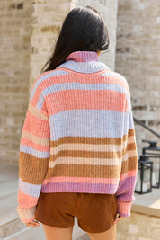 Color Theory Multi Color Stripe Turtleneck Sweater SALE