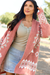 Traci Boucle Coral Southwestern Print Cardigan SALE