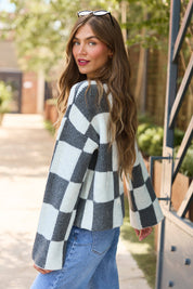 Best Behavior Charcoal Checkered Crewneck Sweater SALE