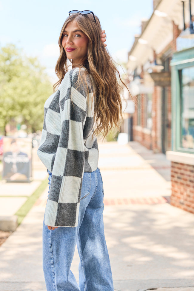 Best Behavior Charcoal Checkered Crewneck Sweater SALE
