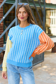 Color Me Happy Striped Colorblock Sweater - Multi SALE