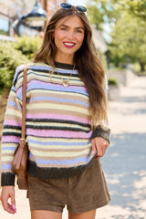 Feeling Cozy Multi Stripe Fuzzy Sweater SALE