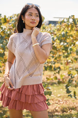 Finer Things Taupe Short Sleeve Mock Neck Sweater SALE